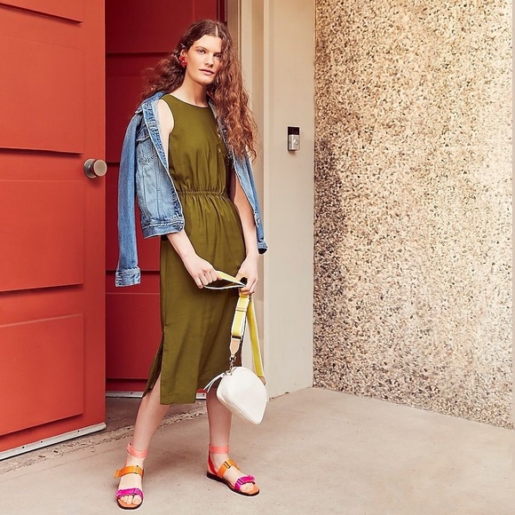 J. Crew olive green button back midi dress 2 NWT